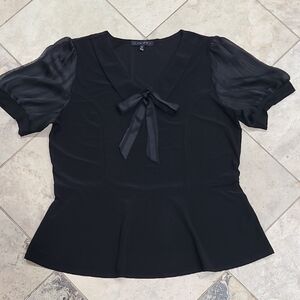 Atelier 29 Black Blouse with Sheer Puff Sleeves